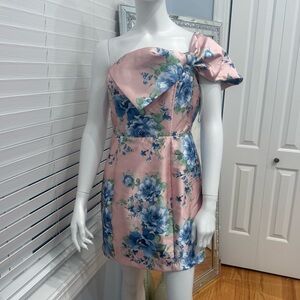 Lulu's Pink and Blue Floral One-Shoulder Dress